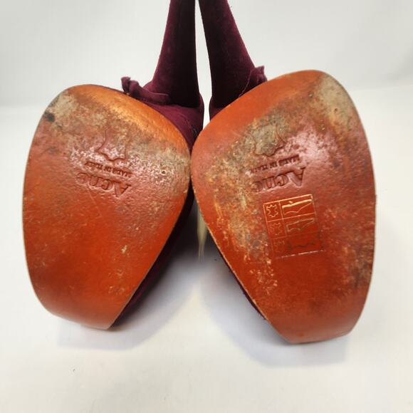 Acne Studios Burgundy Suede Ankle Heeled Booties Size 37 US 7 Zipper Platform - Picture 9 of 10